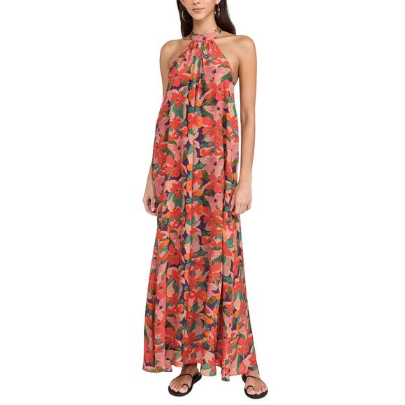 acacia swimwear Dresses & Skirts - Solid & Striped Floral Multicolor Viv Halter Maxi Dress Size S